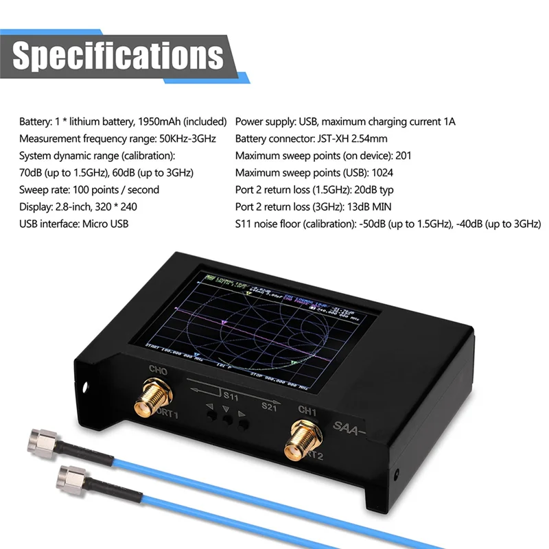 ABYC NanoVNA V2 2,8 inch TFT-aanraakscherm 3G vectornetwerkanalysator SAA2 kortegolfantenneanalysator HF VHF netwerkanalysator