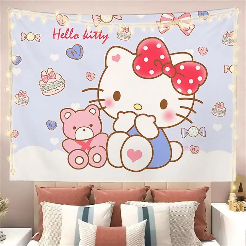 Hello Kitty Cartoon Tapestry Home Decor Kawaii Girls Student Dormitory Bedroom Living Room Wall Decoration Design Birthday Gift