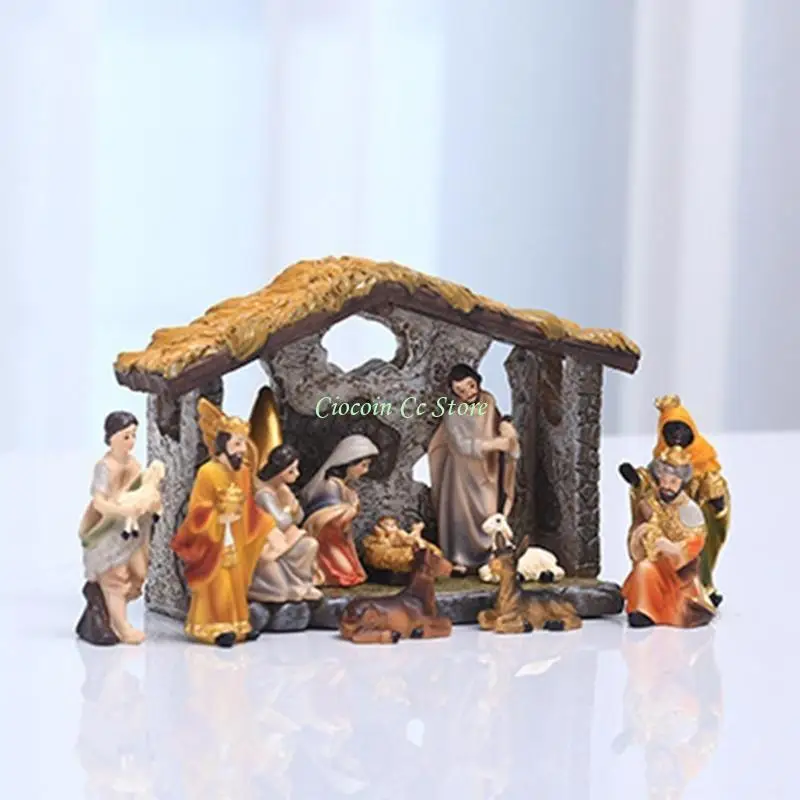 X90F Jesus Nativity Figurine Miniature Resin Statue Garden Yard Decor Supplies for Home Indoor Outdoor Garden Yard Decoration