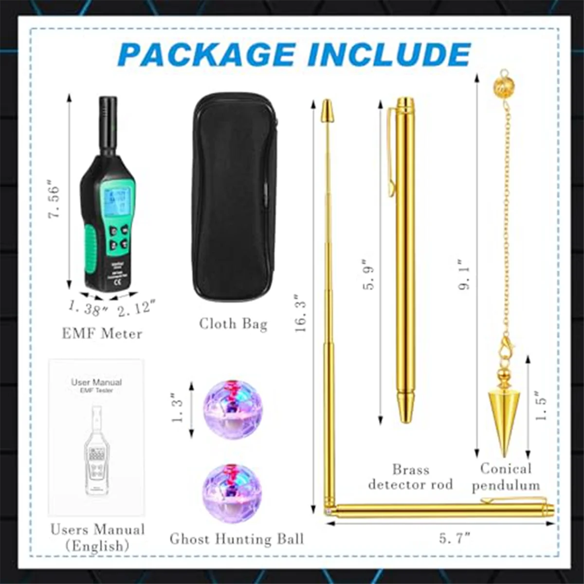 Mastfuyi Ghost Hunting Equipment Kit, 3-in-1 Emf Sensor Tester Detector, Divining Rod,for Indoor Outdoor Ghost Hunting