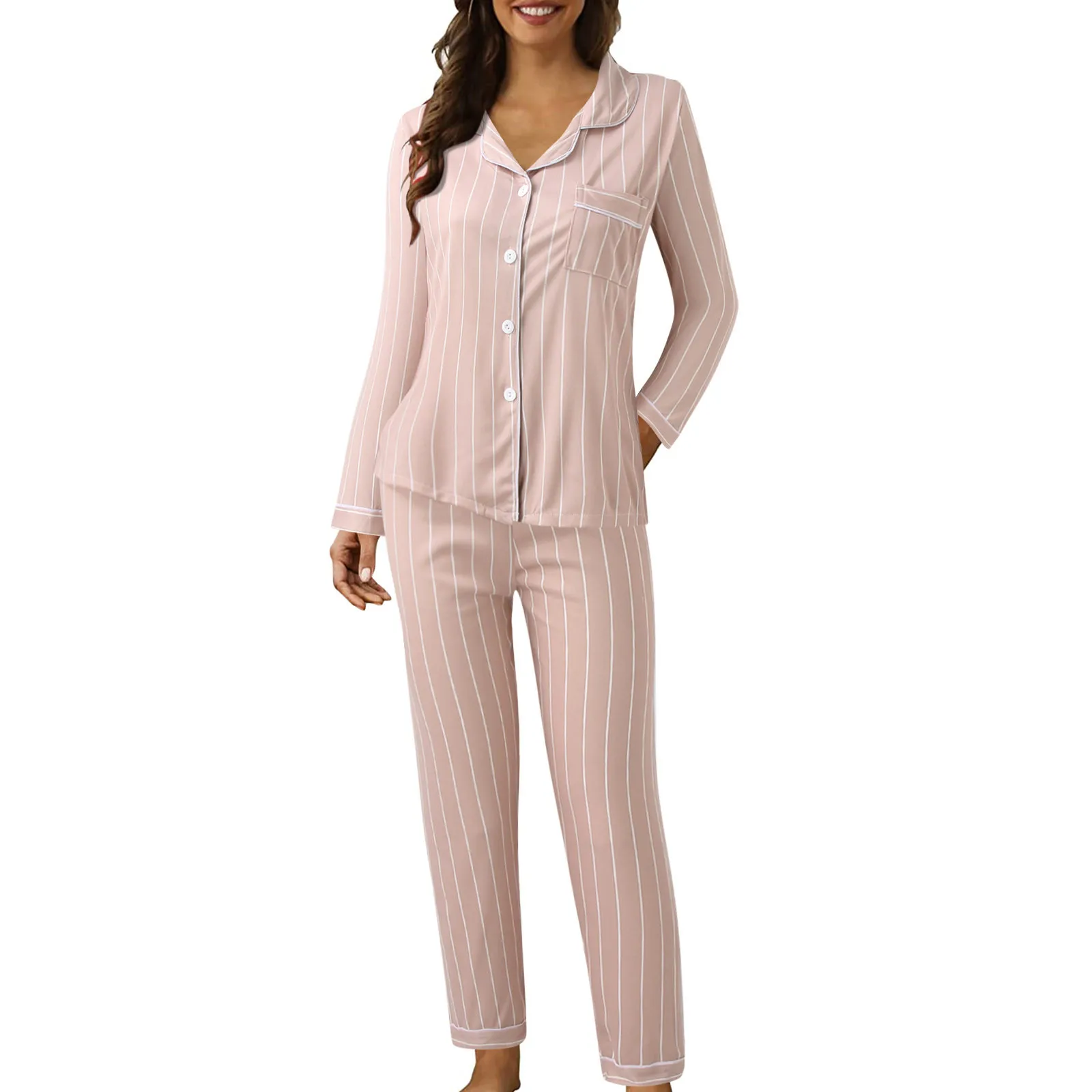 Women Pajama Sets Plaid Sleepwear Long Sleeve Pants Autumn Korean Suit 2 Piece Night Wears Pocket Button Homewear Clothes