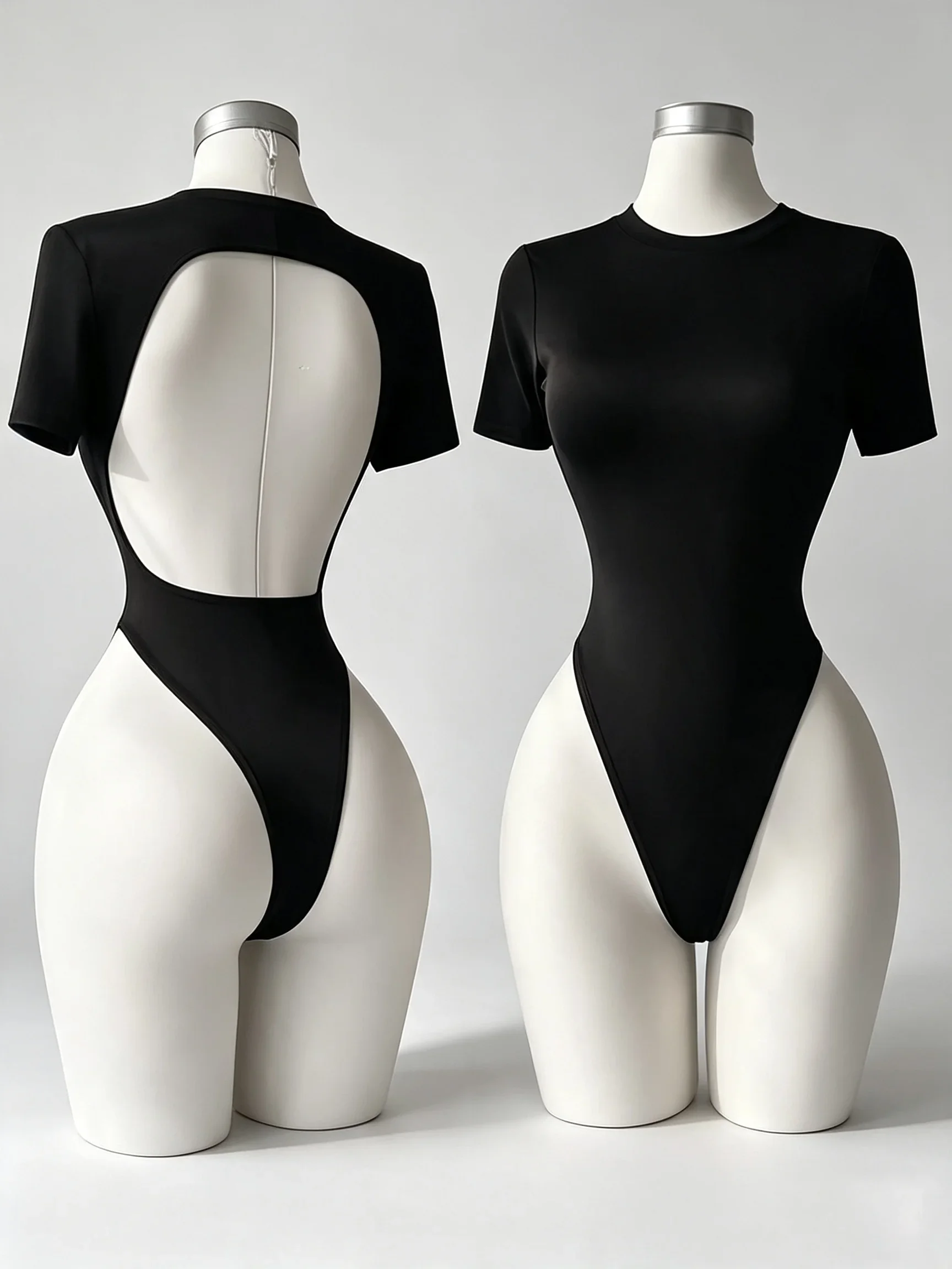Body de manga corta básico de la marca QQ, para mujer, ideal para el verano, con cuello redondo, corte ajustado, estilo «romper», para uso urbano, de alta calidad, con espalda descubierta y muy cómodo.