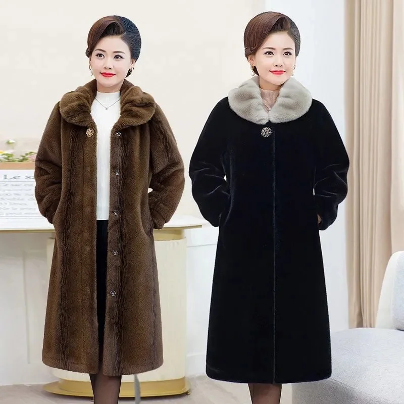 Mink Ffur Coat for Female Mothers Mink Medium Long Style Over the Knee 2024 Winter New Thick fur Coat Solid Color Commuting Coat