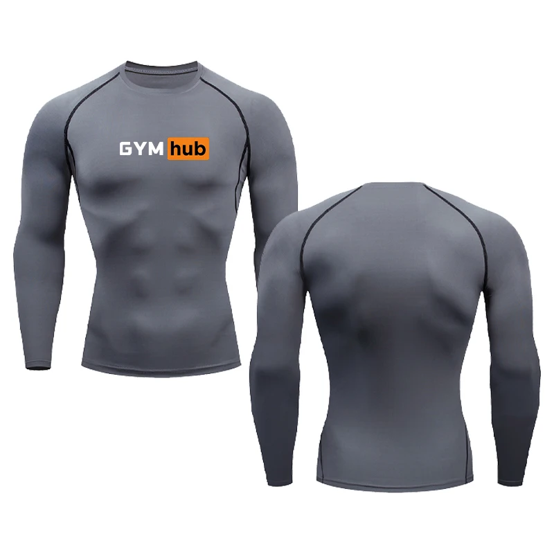 Men Gym Hub Graphic Print Running Compression Long Sleeves tight-fitting Gym Sport T-shirt Fitness Male Jogging Tracksuit Tops