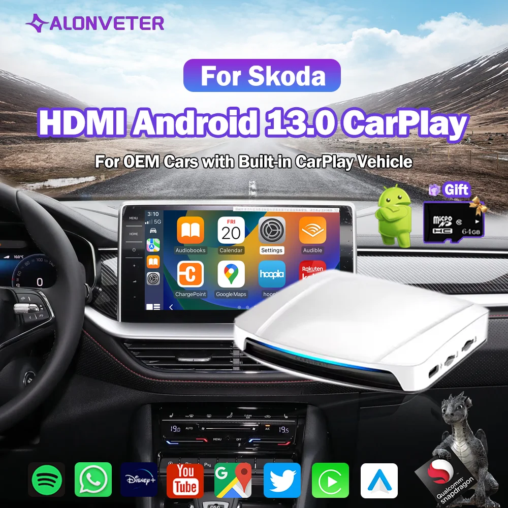 

CarPlay Ai Box Wireless Adapter Android Auto Carlinkit HDMI 13.0 System 8G+128G Online Video Streaming Box HD Output For Skoda