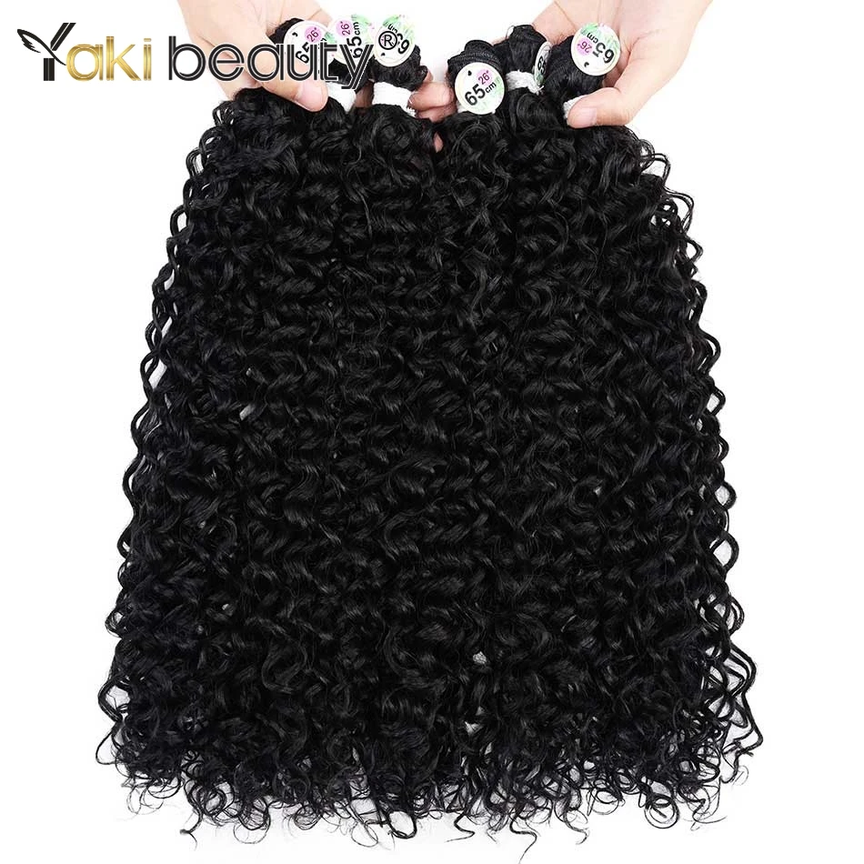 Mechones de pelo sintético rizado para mujer, extensión de cabello rizado de agua profunda, negro y marrón, 65/70cm, resistente al calor, 24/26/28 pulgadas