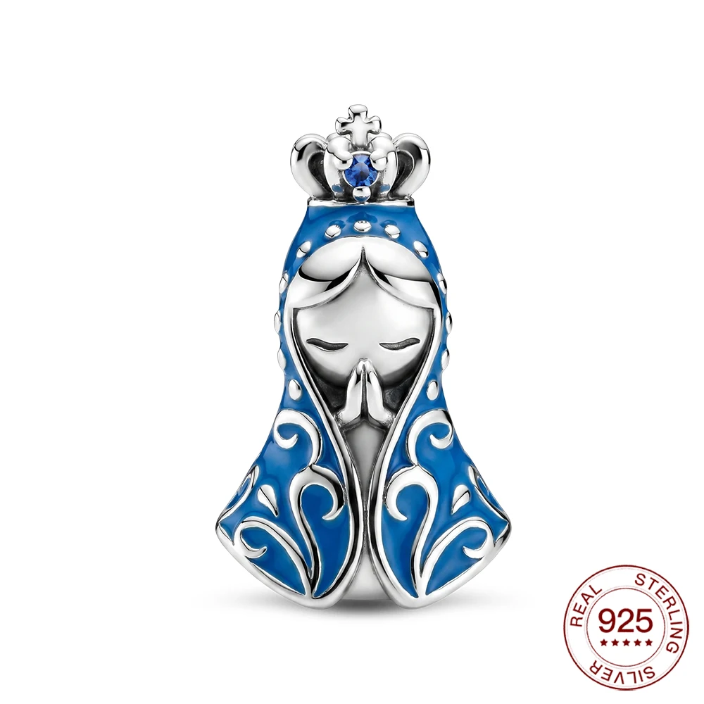 925 Sterling Silver Brazil Aparecida Virgin Mary Beads Crown Praying Charms Jewelry Making For Classic Bracelet Ladies DIY Gifts