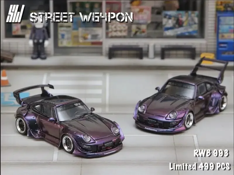 

Уличное оружие 1:64 RWB 993 с низким/высоким хвостом, литая под давлением модель автомобиля Chameleon Limited 499