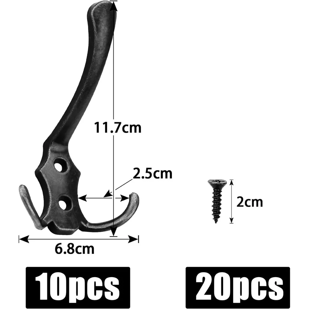10 Pcs Dark Iron Double Wall Hooks 30KG Load Capacity Metal Coat Hanger For Hanging Clothes Bags Bathroom Kitchen Organizer