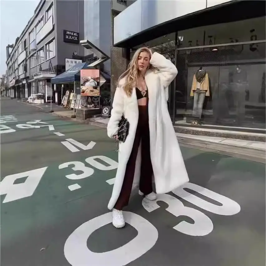 

Women's Long Coat Jaet Fake Fur Overcoat Windbreaker Outerwear Lapel Sle Winter Faion Outerwear Waist-Cinching Design