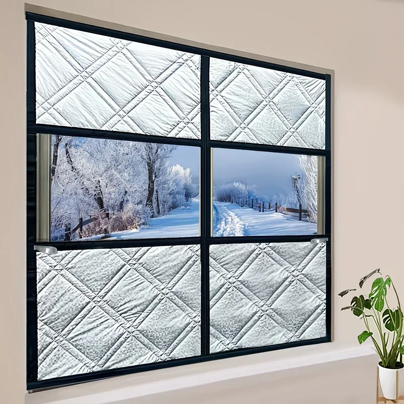 Warmth Kit with Zipper and Middle Window Windproof and Cold Resistant Double Sided Curtains Thermal Insulating Cover for Window