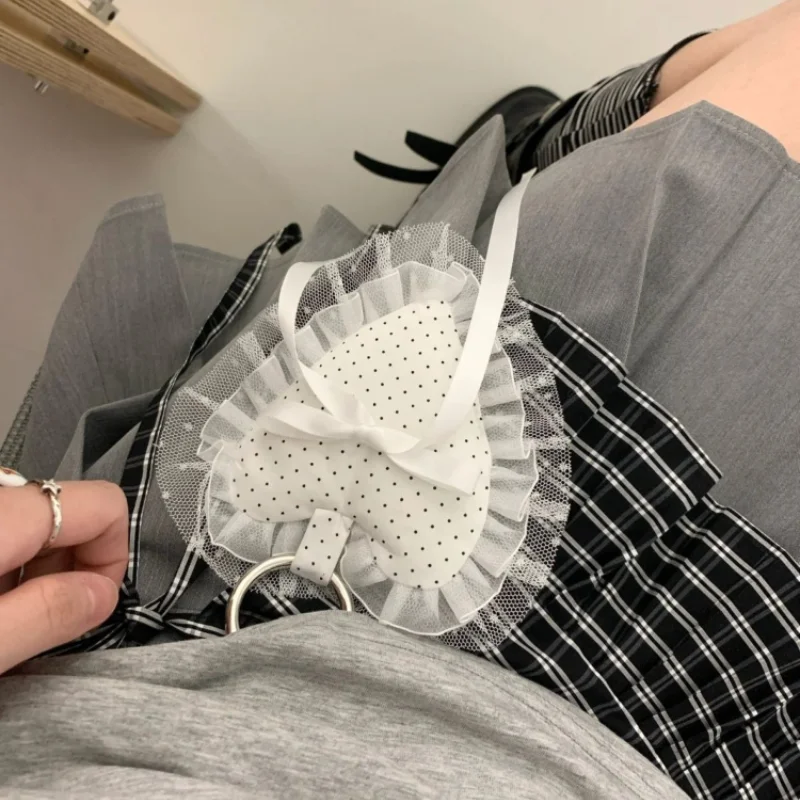 

New Couple's Heart-shaped Lace Pendant Accessories Polka Dot Lace Butterfly Versatile Gift Korean-style Cute White Pendant