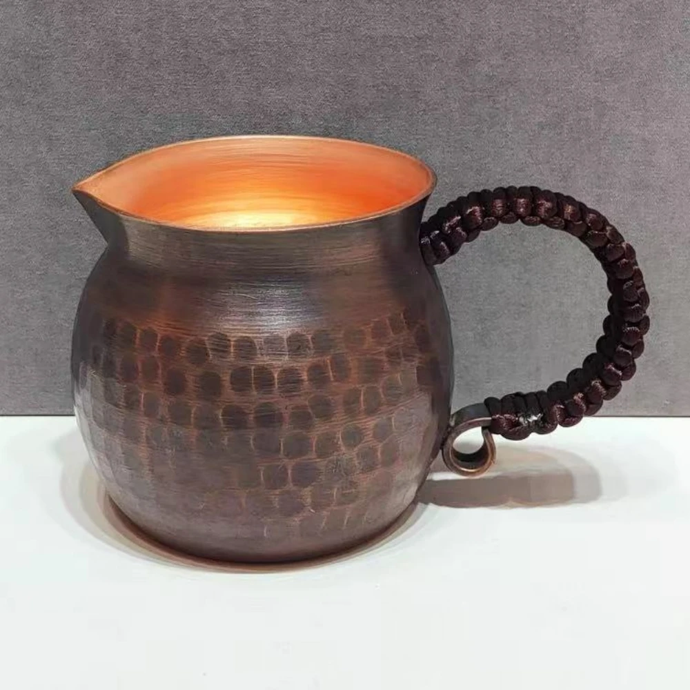 

Vintage Pure Copper Coffee Cup,Handcrafted Thickened Engraving Hammer Texture Woven Handle 300 ml Beer Mug,Tea Cup Tableware