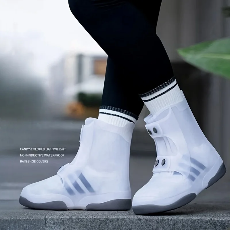 1set Two Tone Shoe Covers Waterproof Overshoes Washable Anti Skid Shoe Covers With Button White Durable Shoe Covers