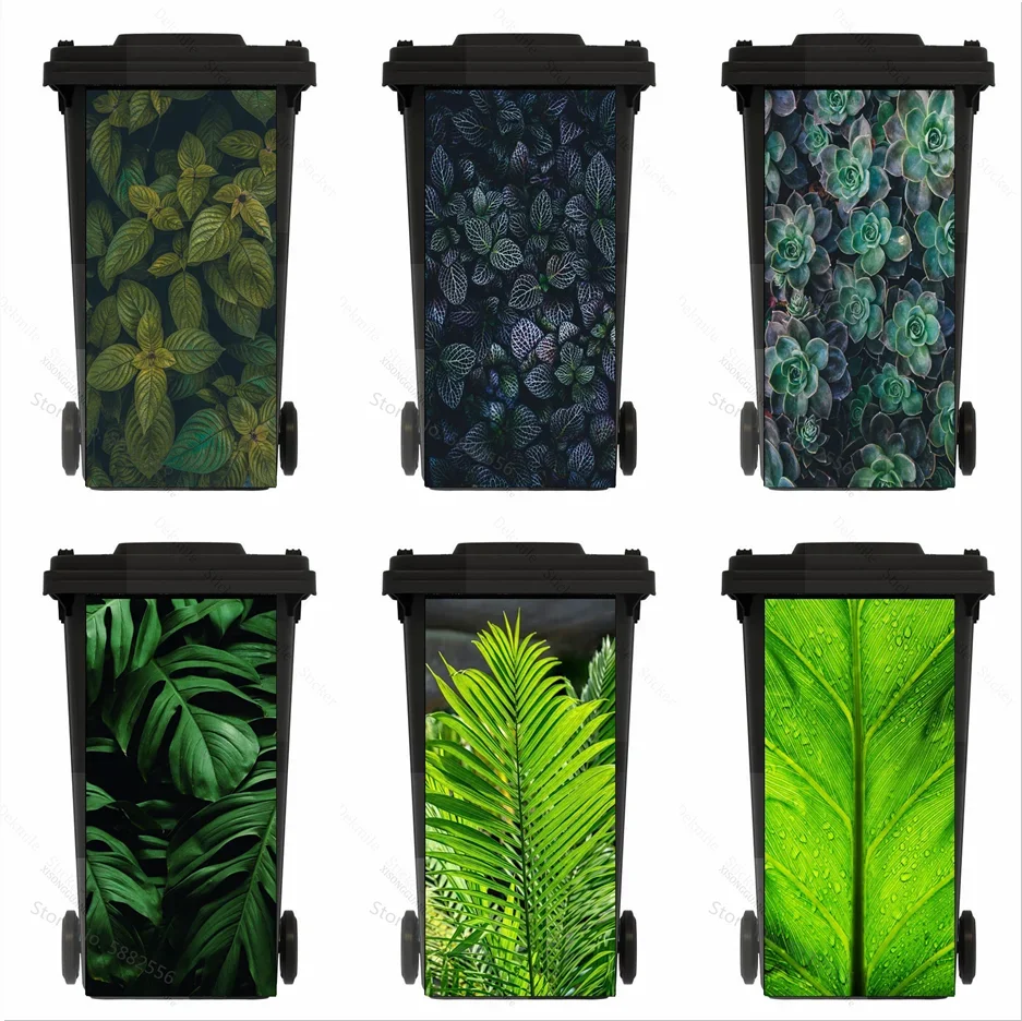 Plant Flowers Adhesive Removable Waterproof Sticker Decals Renew Rubbish Bin Trash Can Cover Sticker Ktichen Art 120L 240Liter