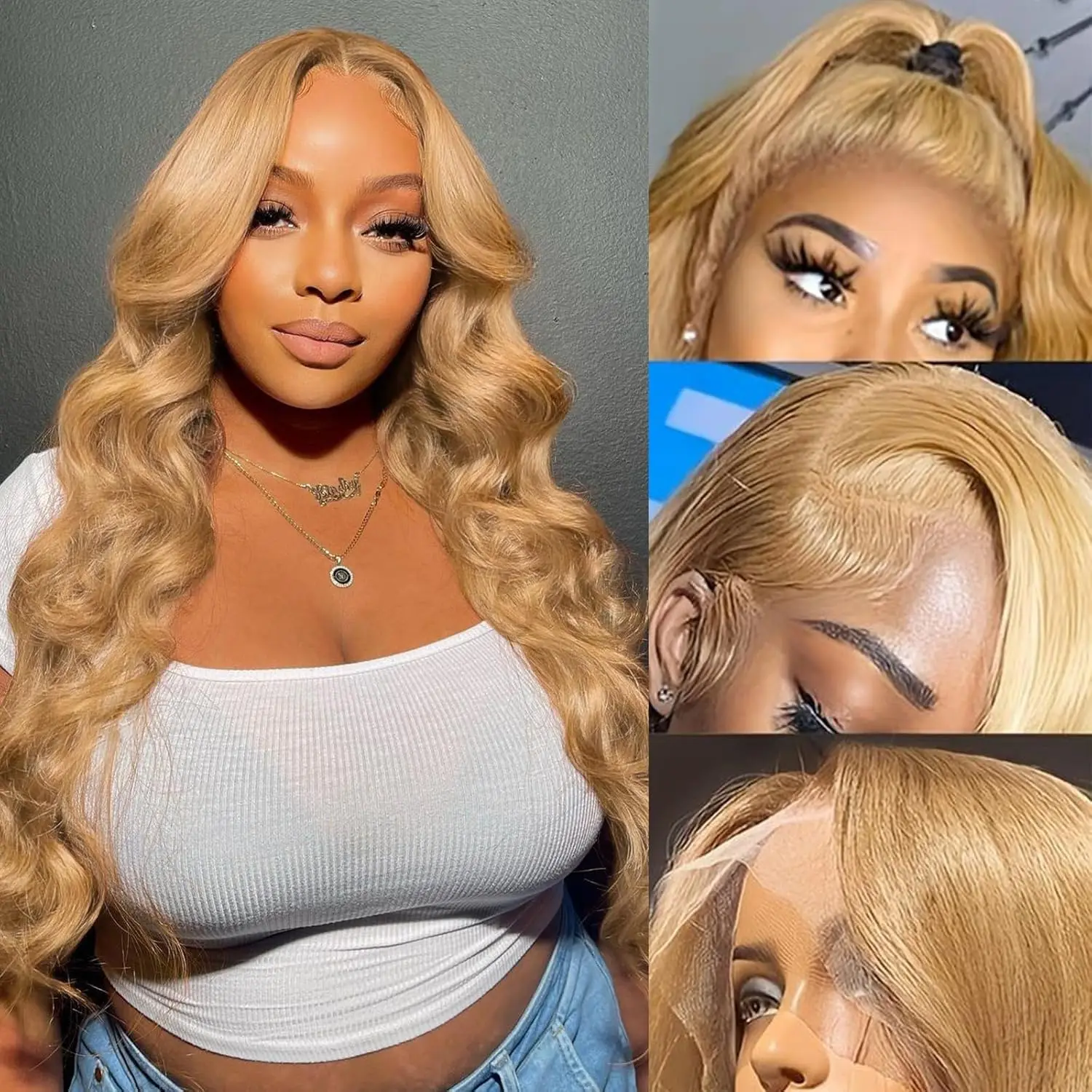 Body Wave Kant Voor Menselijk Haar Pruiken13×6 Honingblond Transparant 220 Dichtheid Pre Geplukt Met Baby Haar Frontale Pruik voor Vrouwen27 #