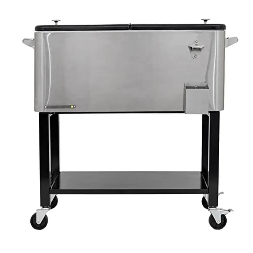 Refroidisseur de boissons extérieur portable, chariot avec rangement de 80 Qt, refroidisseur roulant perfecbasin, construction en acier inoxydable