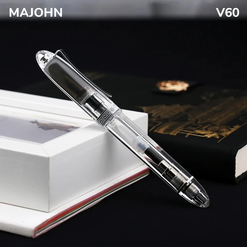 MAJOHN V60 Creative Triangular Piston Resin Fountain Pen Schmidt Refill Silky Grip Writing Gift School Supplies Stationery