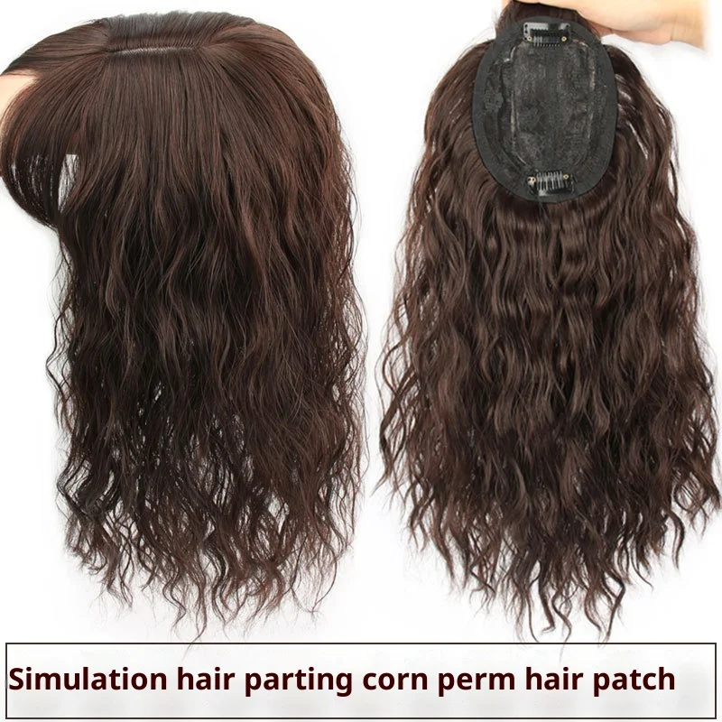 شعر صناعي متوسط الطول مجعد للنساء يغطي الشعر الرمادي، شعر مستعار طبيعي ورقيق