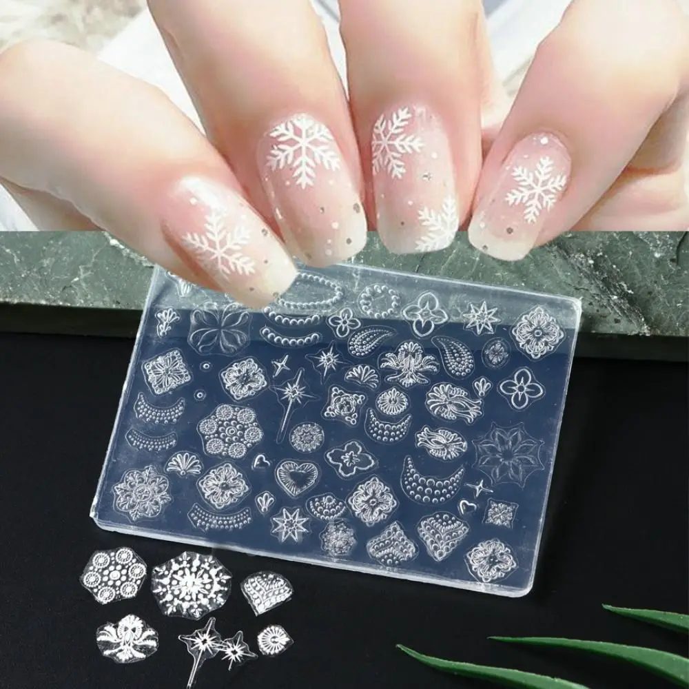 3D Nails Art Silicone Mold Pad Winter Christmas Snowflake Nail Carving Manicure Tool Relief Snowman Santa Claus Relief Mould DIY