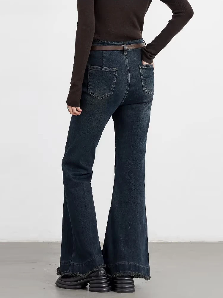 CHIC VEN Fashion Women Jeans Retro Slim Micro Flared Denim Pants High Waisted Edge Design Lady Trousers Autumn Winter New 2026