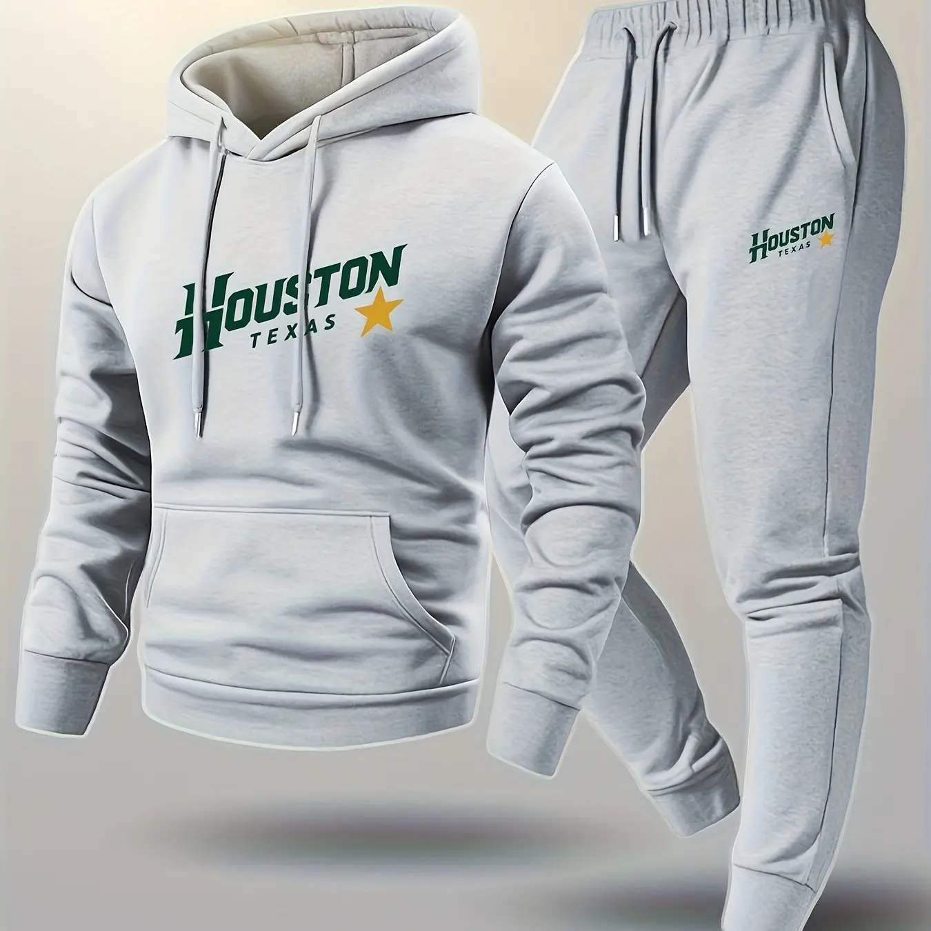 

2 pieces men's letter print hooded sweatshirt and drawstring sport pants set soft and comfortable thin velvet warm sport pants