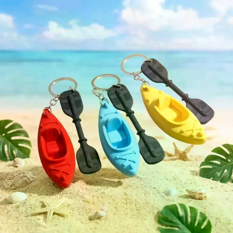 Decorative Trinket PLA Kayak Keychain Oars Shaped 3D Shape Canoe Pendant Multiple Colors Creative Design Boat Pendant Summer