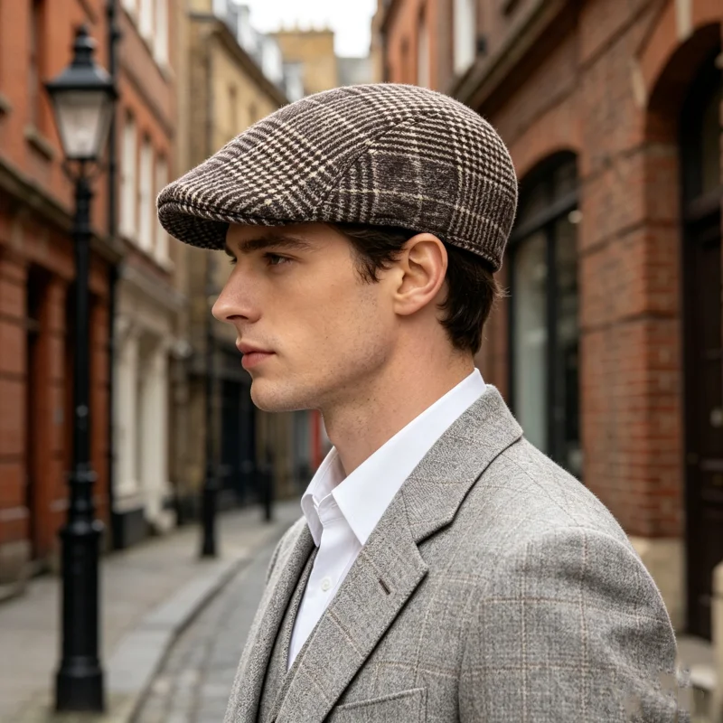 Men\'s Casual Berets Hat Autumn Winter Retro Gentleman Newsboy Hat Plaid Checked Hat Unisex Octagonal Hat Driving Cabbie Wool Cap