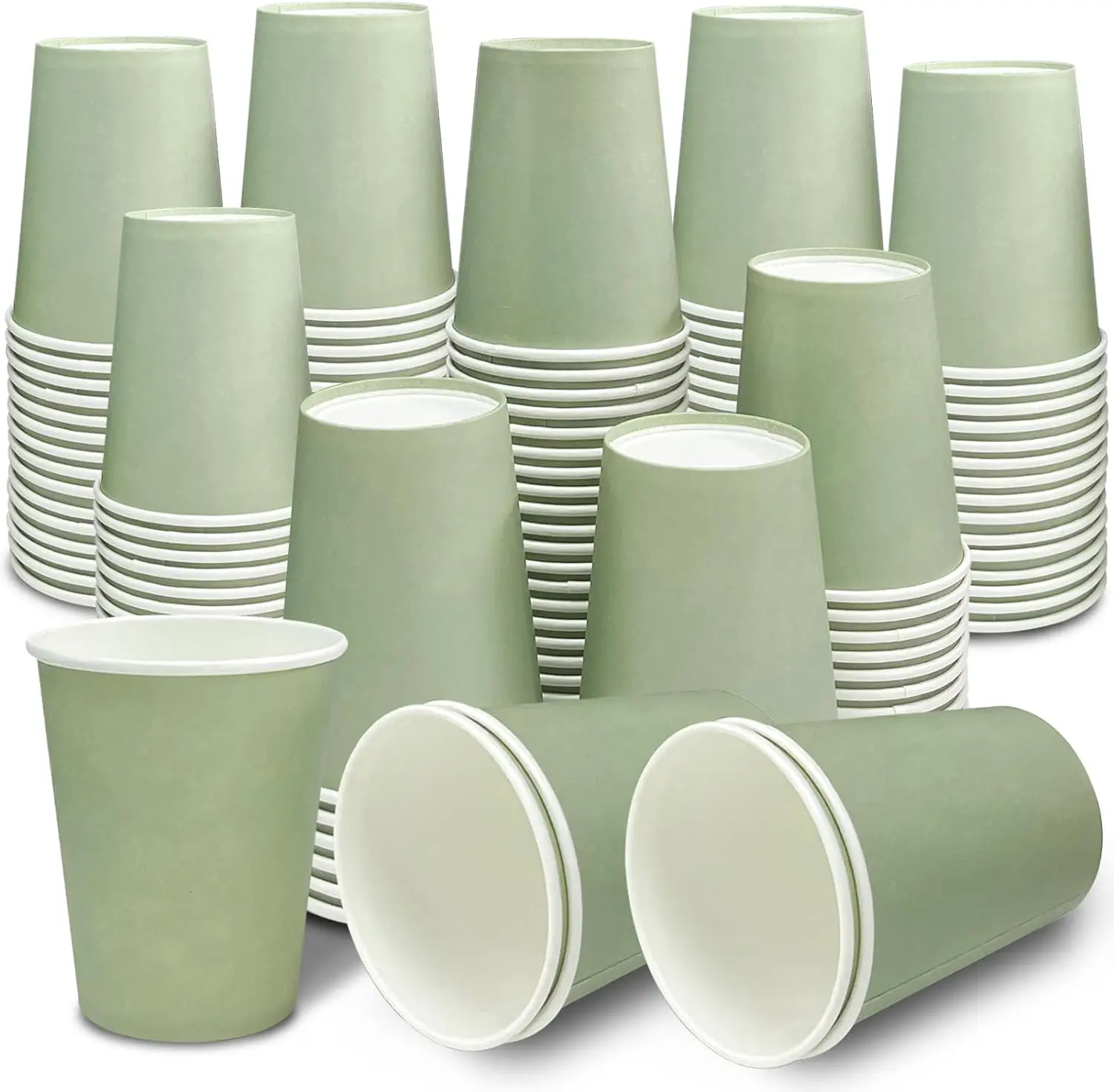 100PCS Greenery Paper Cup 9oz Disposable Coffee Paper Cups for Sage Green Bridal Shower Birthday Wedding Party Beverage Tea Cups