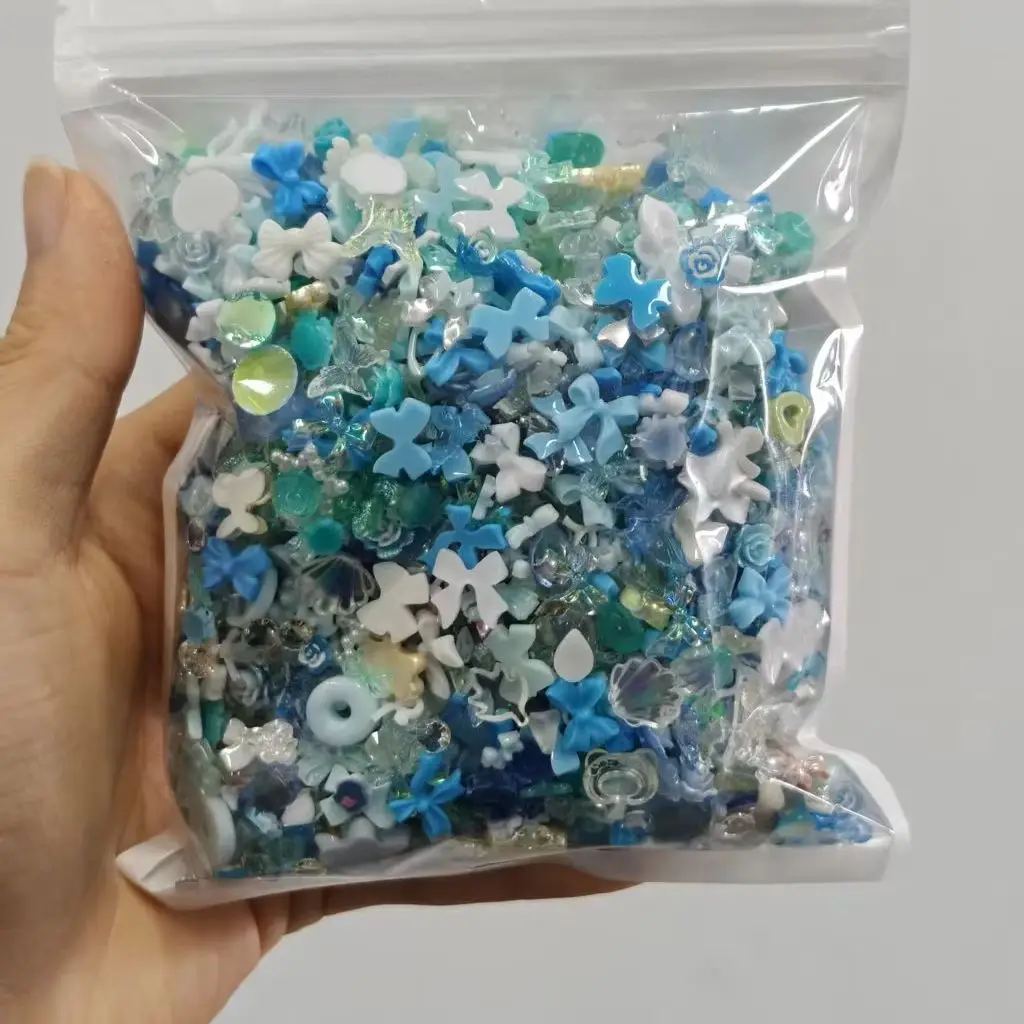 300PCS Blue Ocean Mixed Kawaii Resin Flatback Charms Random Cabochons DIY Cream Glue Decor Phone Case Hairpin Craft