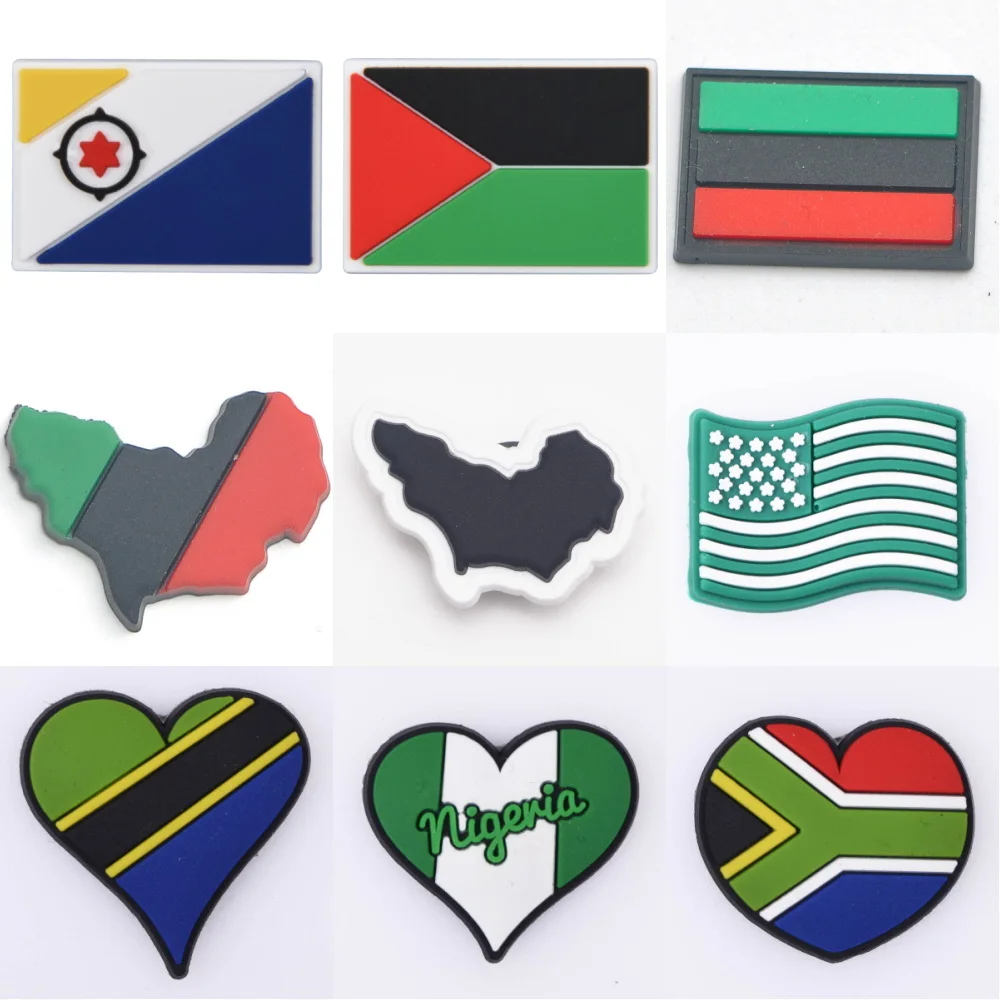 Pop 2024 Colorful Flag Country Shoe Decoration Heart Shoe Charms Map Section  Bracelet Accessories Kids Teens Boys Girls Gifts