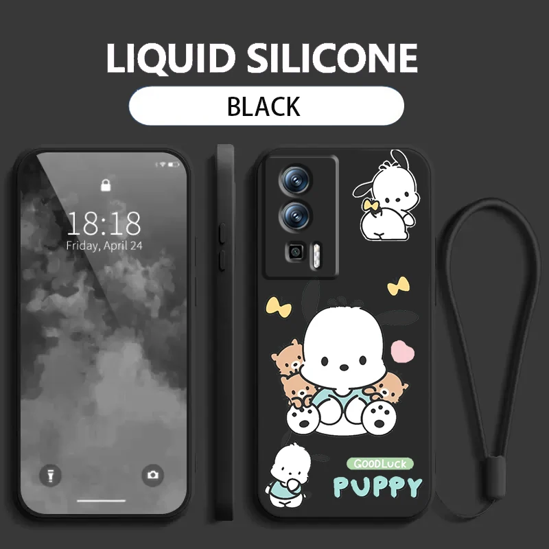 Sanrio Pacha Dog Cartoon Liquid Left Rope For Xiaomi Redmi 13C 12 12C K60 A1 K50 11 K40 10C 10 9A 9AT 9T 9C 5G Soft Phone Case