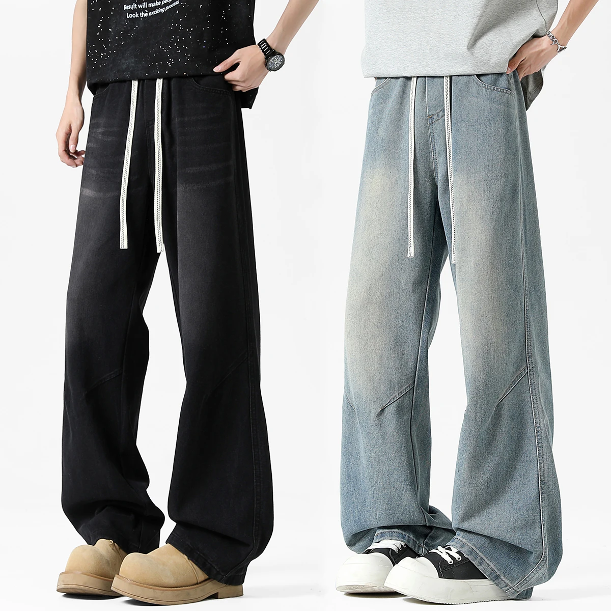 

Men's Clothing Y2k Fashion Baggy Jeans Casual Vintage Straight Wide-leg Trousers Elastic Waist Loose Oversize Pants Streetwear