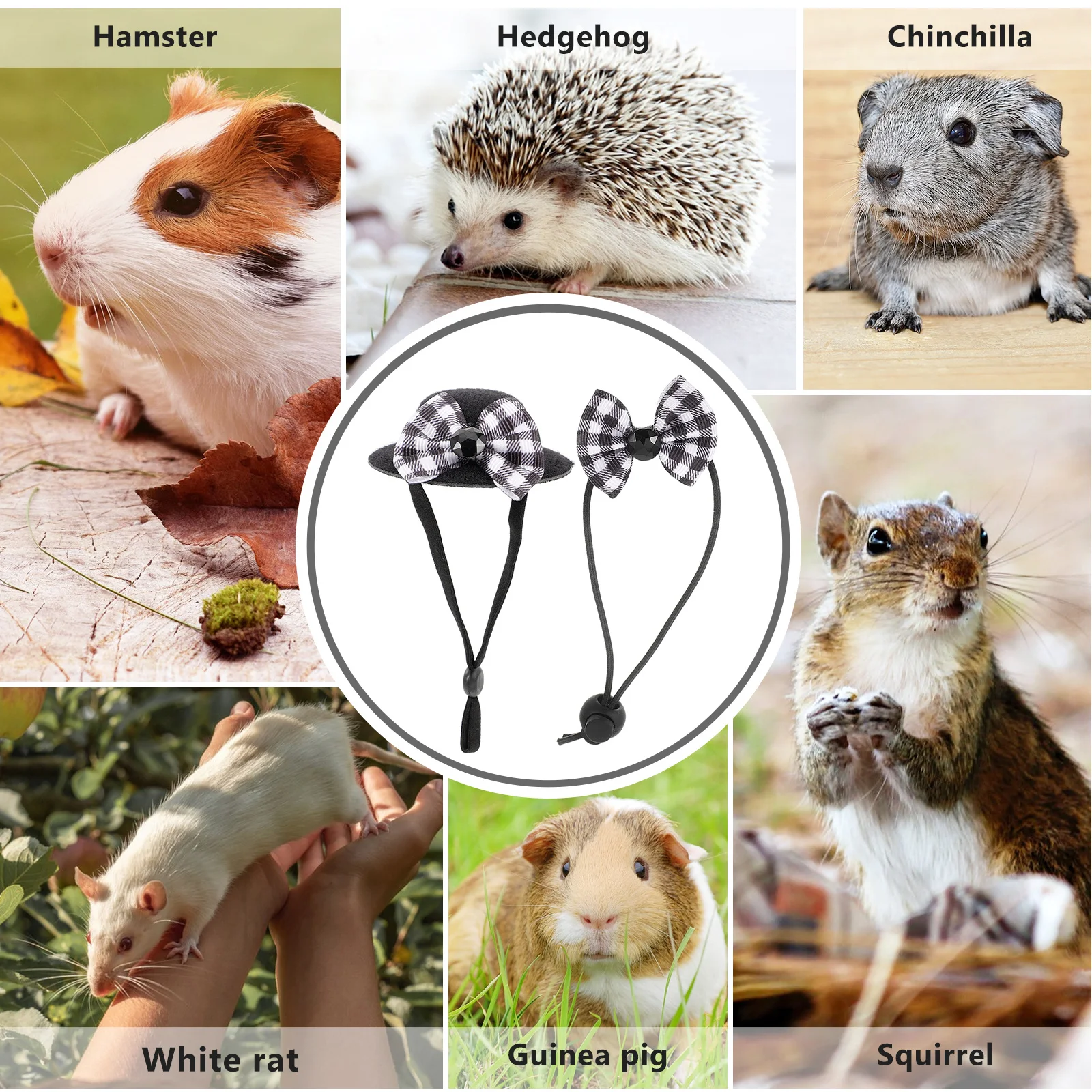 

1Set Hamster Hat Mini Small Animal Hat Tiny Bowtie Adjustable Strap Pet Costume Accessory for Festival Photo Prop