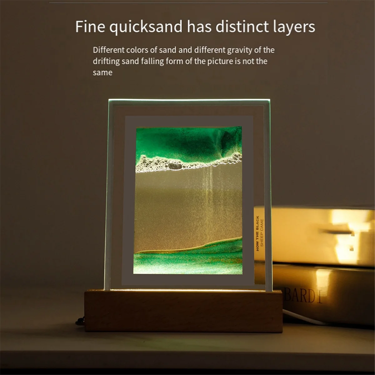 

ABMO Sand Art Moving Night Lamp Craft Quicksand 3D Landscape Flowing Sand Picture Hourglass Gift LED Table Night Light,Yellow