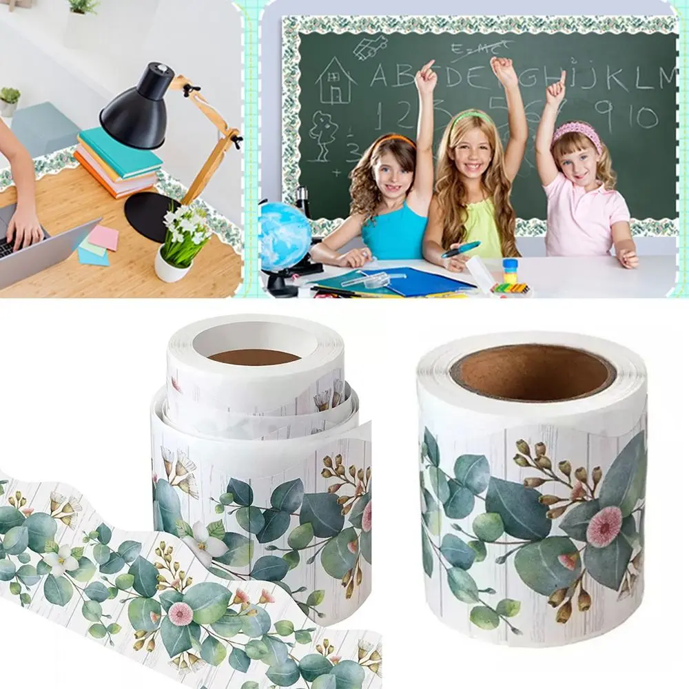 1Roll Self Adhesive Chalkboard Board Border Paper Eucalyptus Border Classroom Decors DIY 7.6cm 5Meter Border Trim Sticker