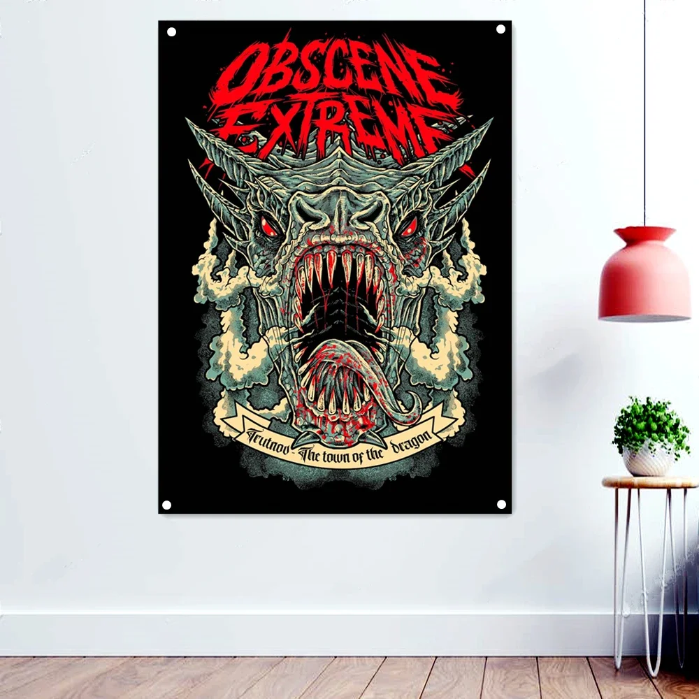 Blood Mouth Demon Rock Music Banners Flags Scary Skeleton Wall Art Death Metal Artworks Posters Prints Painting for Wall Decor