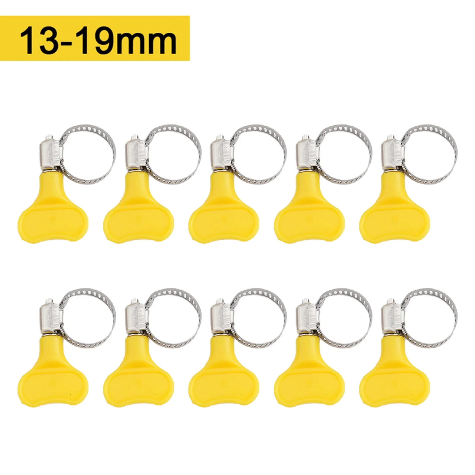 10pcs 10-38mm Adjustable Yellow Plastic Handle Hand Wriggle Hose Clamp Pipe Clip These Hose Clamps Are Corrosion-resistant Tool