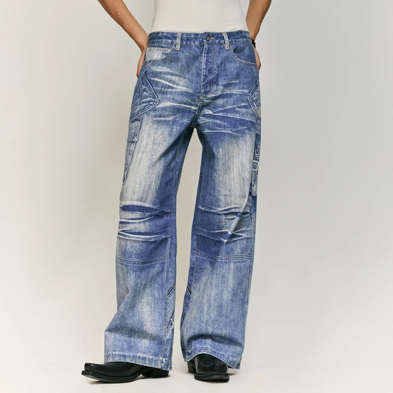 Jeans indossati lavati retrò Patch di moda per uomo e donna Marchio di moda nostalgico Pantaloni Y2K per il tempo libero personale