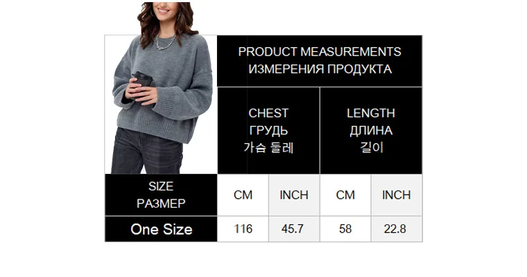 Women\'s Oversize Sweater 2024 Autumn Winter Grey Warm Knitted Outwear Jumper Long Sleeve Top Sweaters Female Clothing 3184