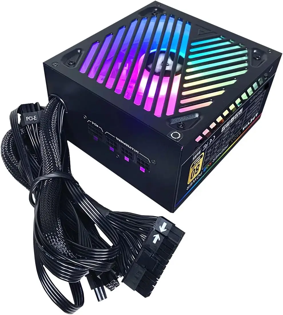 

Полумодульный игровой блок питания 650 Вт 80+ Gold с RGB-вентилятором и 366 режимами подсветки