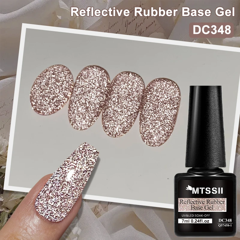 

7ml 2 in 1 Reflective Glitter Rubber Base Gel Nail Polish Champagne Pink Laser Sparkling Shiny Semi Permanent Soak Off UV Gel