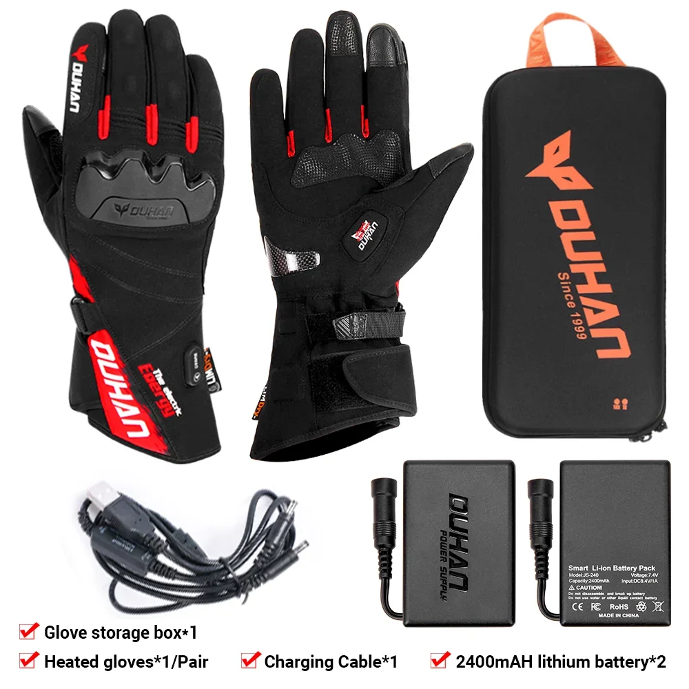 Heated Gloves Lithium Battery Powered Motorcycle Heating Gloves Winter Thermal Waterproof Snowmobile Skiing Gloves Touch Screen