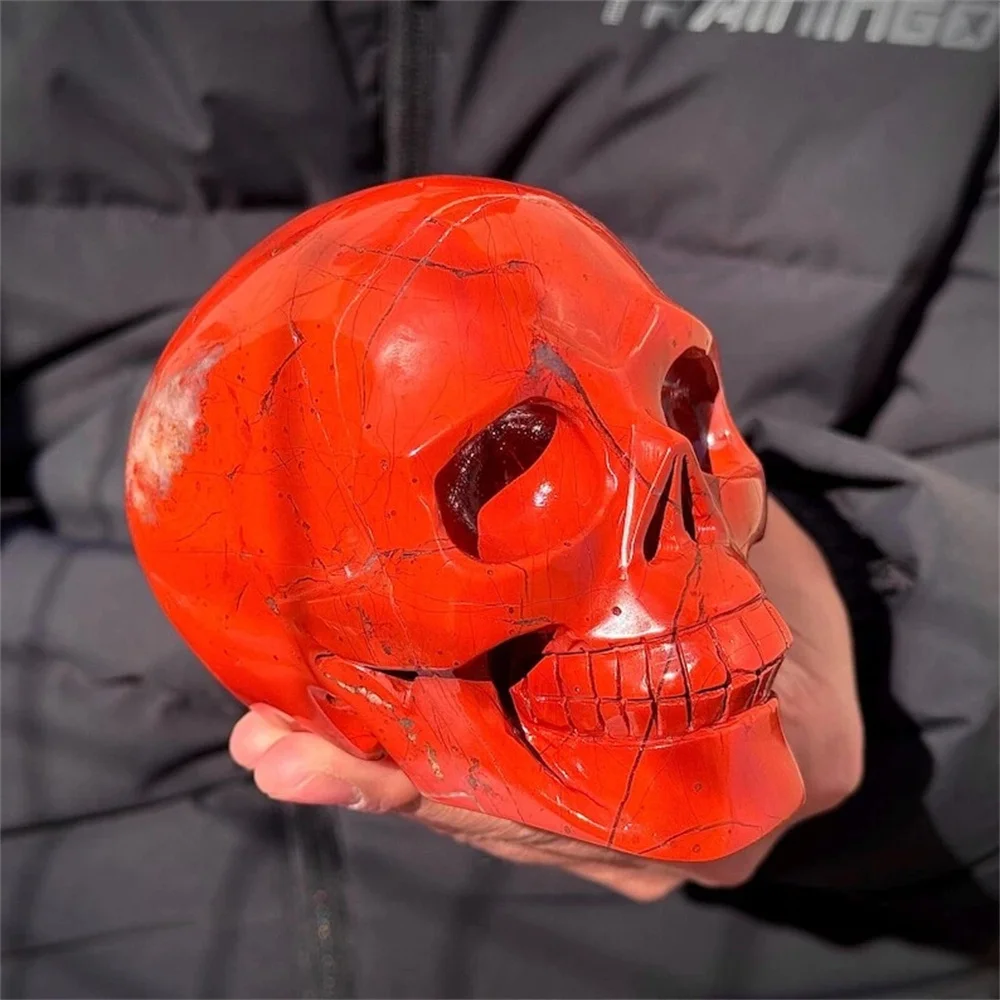 Natural Red Ocean Jasper Skull, Energy Gemstone, Spiritual Healing, Gift, Home Office Decoration, Demagnetization