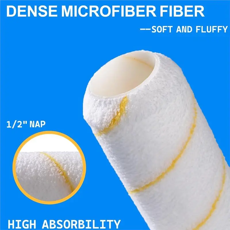 أسطوانة طلاء BMBY-Microfiber Nap مقاس 1/2 بوصة مكونة من 5 عبوات لمشاريع الرسم على الأسطح الناعمة والمزخرفة والخشنة والجدران والأسقف والمنزل