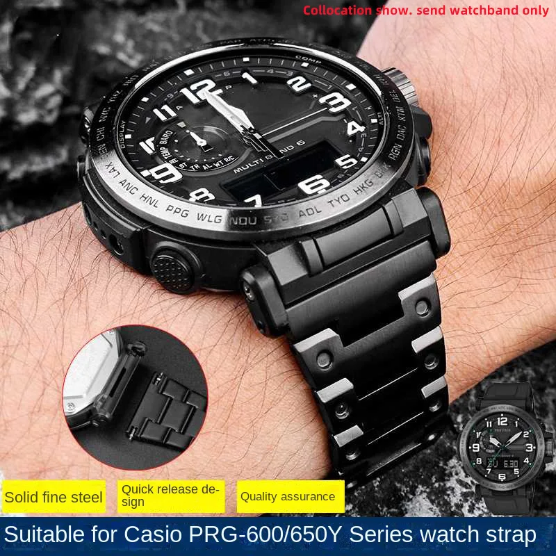 Adapted to Casio PRG-600/650/600Y/PRW-6600Y series modified solid precision steel watch strap Metal Folding buckle 24mm