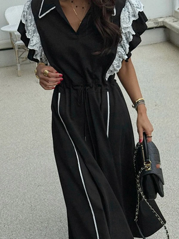 Ele Summer 2025 Chic Faion Gonna lunga da donna Dr Ruffle Splicing New Sle Pendolarismo Or Sve Colletto A-line S...