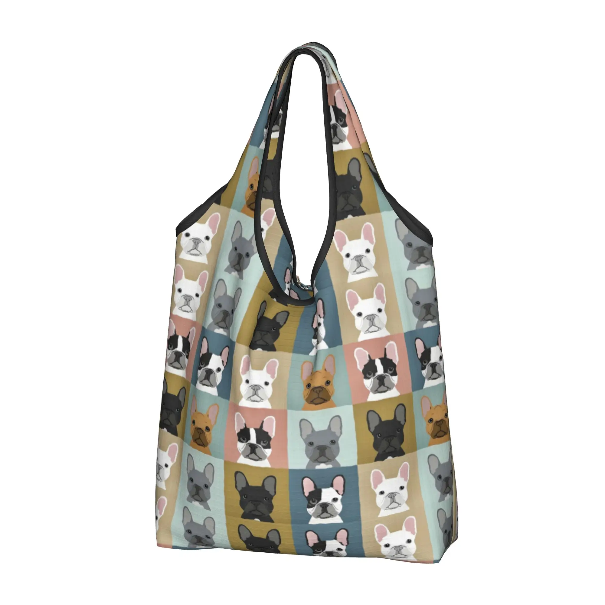 Funny Printed French Bulldog Portraits Pattern  Tote Shopping Bags Portable Shopper Shoulder Frenchie Dog Lover Handbag