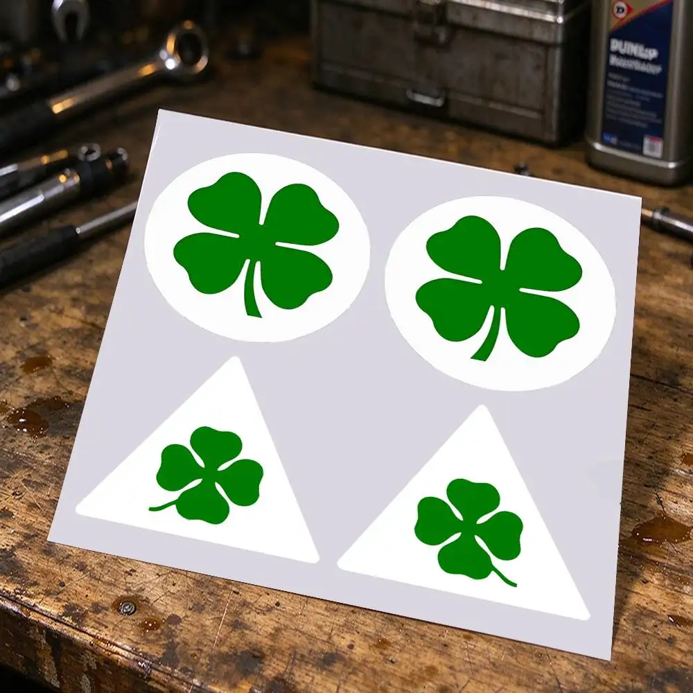 Four Leaf Clover Reflective Vinyl Stickers, Round & Triangle Shape Lucky Pattern Decals for Car, Motorcycle, Helmet DIY Decor