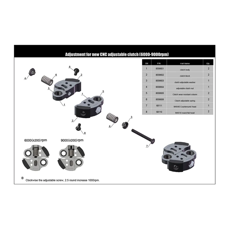 

DELAM-CNC Adjustable Speed Clutch 6000-9000RPM For Baja 5B 5T 5SC HPI KM Rovan Losi 5Ive-T DBXL GAS RC CAR, Easy Install